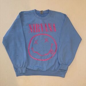Gildan Blue Crewneck Sweater with Pink Design
